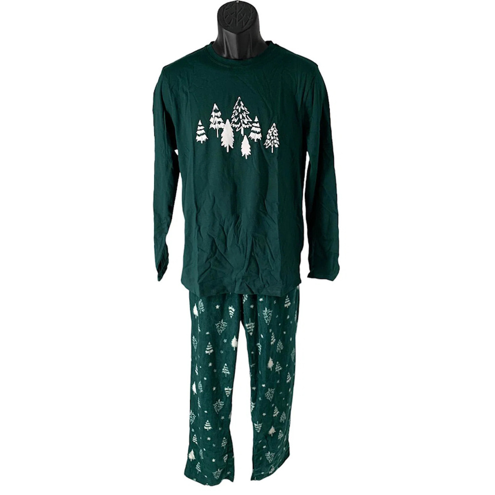 Cuddl Duds Jersey & Microfleece Men's Pajama Set Evergreen Trees